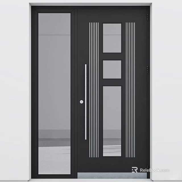 Modern Black Security Door With Glass Panels And Metal Lines 3d model 