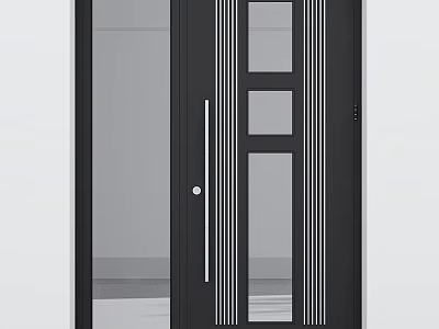 Modern Black Security Door With Glass Panels And Metal Lines 3d model