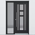 Modern Black Security Door With Glass Panels And Metal Lines