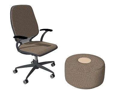 Brown Woven Office Chair With Armrests Wheels And Matching Ottoman 3d model