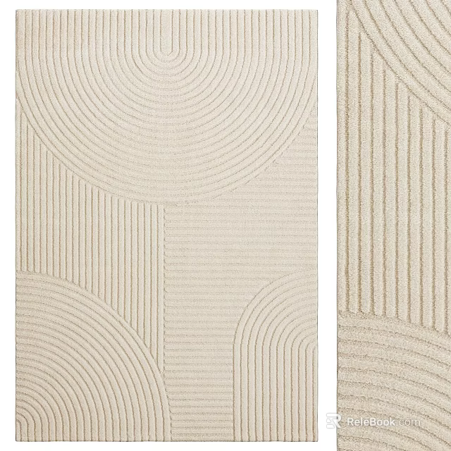 Square Rug With Geometric Circular Patterns And Neutral Beige Textured Design 3d model 