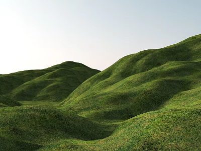 Park Landscape With Green Rolling Hills And Lush Grass Under Clear Sky 3d model
