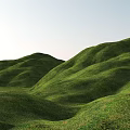 Park Landscape With Green Rolling Hills And Lush Grass Under Clear Sky