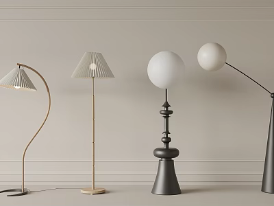 Stylish Modern Floor Lamps With Diverse Styles In Neutral Room 3d model