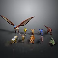 Colorful Character Creature Models With Different Types Of Winged Dinosaurs And Deer Figures