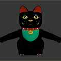 Black Cat Figurine With Red Ears Yellow Eyes And Red Collar Green Pendant Decoration