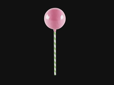 Sweet Pink Lollipop with Green Striped Stick on Black Background 3d model