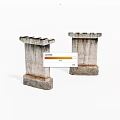 Pair of Ancient Weathered Stone Pillars With Textured Surfaces and Flat Tops