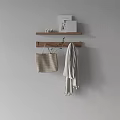 Wooden Wall Shelf With Upper Candle Jars Magazine Lower Rod Woven Tote Light Coat Plant