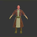 Man in Brown Robe with Beige Inner Garment Bald Head Standing Pose Gray Background
