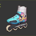 Turquoise Roller Skates With Pink Yellow Patterns And COART Brand Wheels