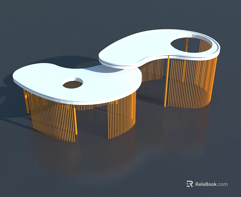 Contemporary Swing Door Furniture With White Countertop And Gold Vertical Supports 3d model 