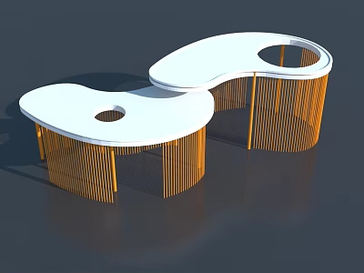 Contemporary Swing Door Furniture With White Countertop And Gold Vertical Supports 3d model