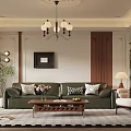 Charming Retro Living Room Interior With Comfortable Dark Green Leather Sofa And Warm Wooden Furnishings