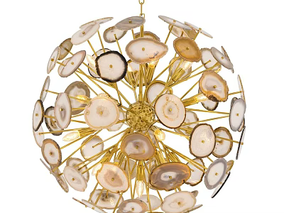 Elegant Spherical Chandelier With Agate Slices And Gold Frame For Modern Interior Lighting 3d model