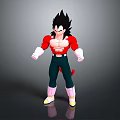 3D Model of Muscular Saiyan Character Vegeta with Red Top Green Pants and Tail