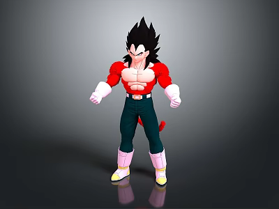 3D Model of Muscular Saiyan Character Vegeta with Red Top Green Pants and Tail 3d model