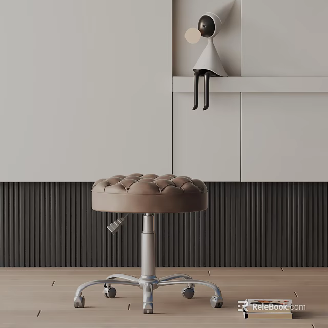 Brown Tufted Office Chair With Metal Base And Wheels Modern Sleek Interior Design 3d model 