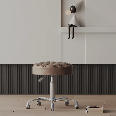 Brown Tufted Office Chair With Metal Base And Wheels Modern Sleek Interior Design 3d model