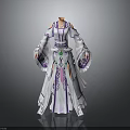 Elegant Purple And White Traditional Robe With Flowing Sleeves And Embroidered Patterns