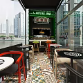 Modern Milk Tea Shop Interior With Open Counter Display Cases And Wooden Seats
