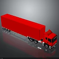 Red Semi Truck with Long Trailer and Reflective Surface on Dark Background 3d model