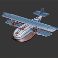 Vintage Passenger Biplane Seaplane With Blue White Red Livery And Classic Design