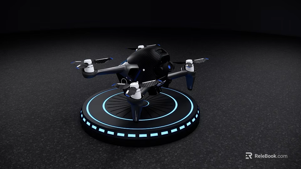 Modern Smart Drone on Circular Platform with Blue Halo Lighting 3d model