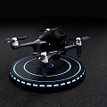 Modern Smart Drone on Circular Platform with Blue Halo Lighting 3d model