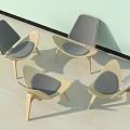Modern Curved Back Leisure Chairs With Light Wooden Frame And Gray Cushioned Seats