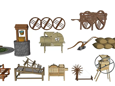 New Chinese-style Farm Tools Rural Old Objects Farm Tools Agricultural Products Snitches Loom Wheat-dividing Machine 3d model
