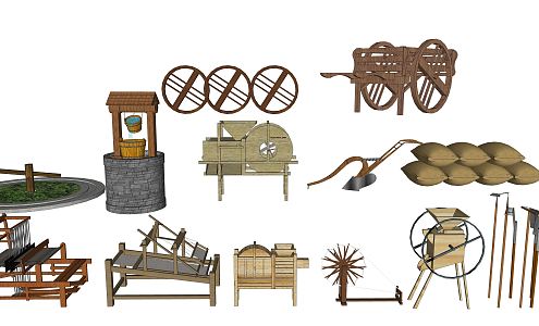 New Chinese-style Farm Tools Rural Old Objects Farm Tools Agricultural Products Snitches Loom Wheat-dividing Machine 3d model