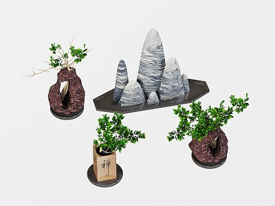 Desktop Ornaments Artwork Decorative Ornaments Bonsai Mountain Stone 3d model