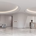 Modern Luxury Front Desk Reception Area With Marble Counter Sofa Circular Ceiling And Lighting Strips