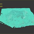 3D Mountainous Terrain Model With Blue Water Body And Snowy Patches