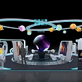 Futuristic Enterprise Exhibition Space With Technology Earth Astronaut Model And Planet Decorations