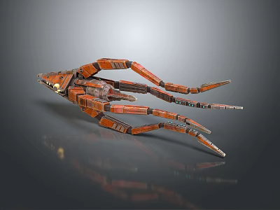 Futuristic Smart Machine With Orange Mechanical Structure And Multiple Legs Design 3d model