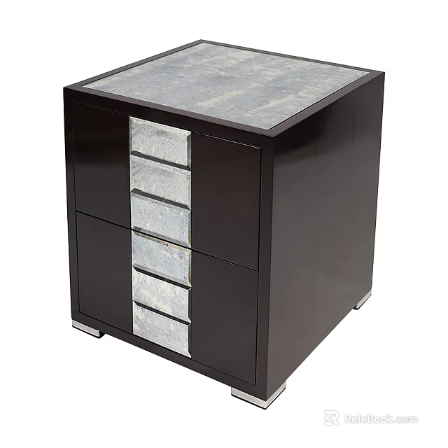 Modern Dark Colored Storage Cabinet With Silver Drawer Panels And Gray Top Surface 3d model 