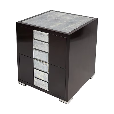 Modern Dark Colored Storage Cabinet With Silver Drawer Panels And Gray Top Surface 3d model