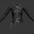 Long Sleeve Leather Like Top With Metallic Chain Accents And Fitted Design