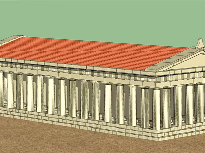 Classical Style Hotel Building With Red Roof And White Columns Design 3d model