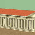 Classical Style Hotel Building With Red Roof And White Columns Design