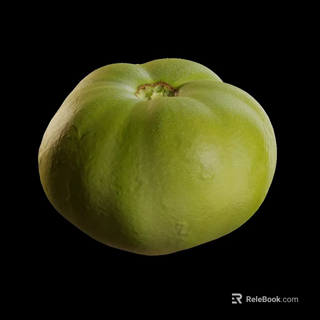 Vibrant Single Fresh Green Tomato Close Up Shot On Black Background 3d model 