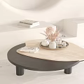Modern Irregular Coffee Table With Marble Top Black Base And Decorative Tray 3d model