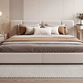 Elegant Modern Double Bed Interior With Upholstered Headboard Striped Bedding Pillows Pendant Lights And Flowers