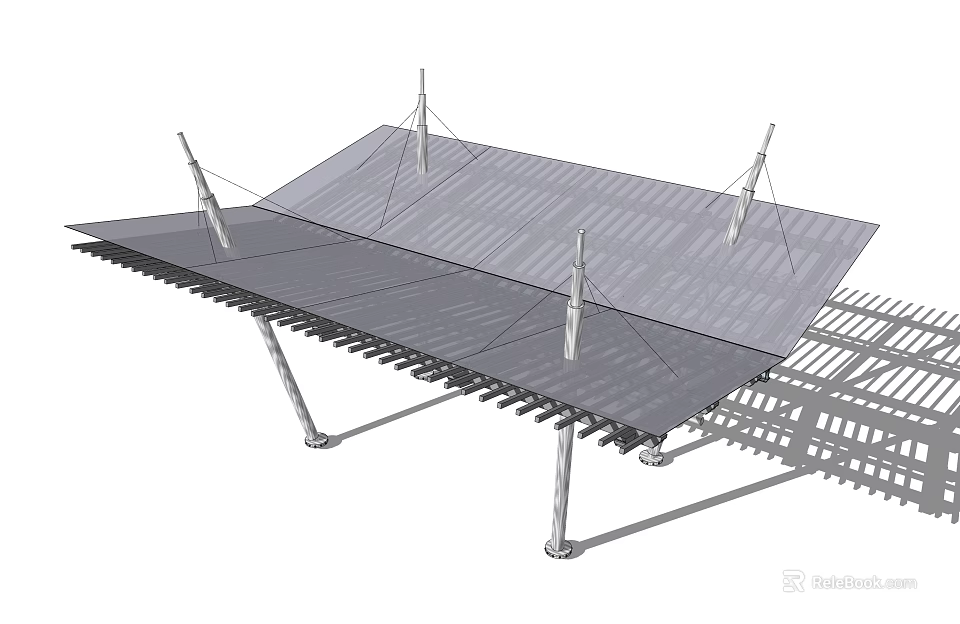Modern Metal Pergola Structure With Sloped Roof And Support Columns 3d model 