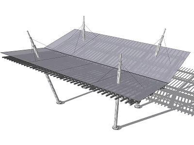 Modern Metal Pergola Structure With Sloped Roof And Support Columns 3d model