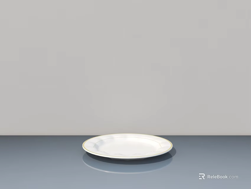 Dining Table With White Plate On Gray Tabletop And Gray Background Wall 3d model 