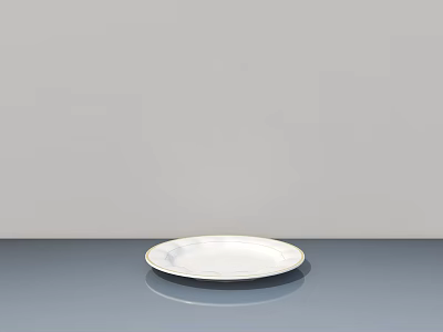 Dining Table With White Plate On Gray Tabletop And Gray Background Wall 3d model
