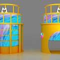 Modern Yellow Tower Structures With Cat Face Railings And Colorful Glass Circular Opening